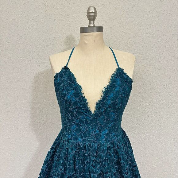 NWOT NBD REVOLVE Strappy Crossback Lace Mini Dress Fit & Flare Bluish Green - Picture 2 of 13